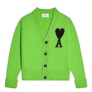 Ami Bright Green Cardigan with Black Heart